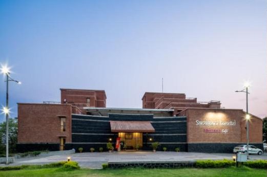 Hotel exterior at dusk