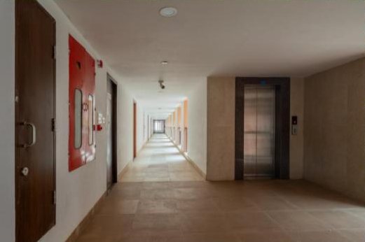Symmetrical hotel corridor
