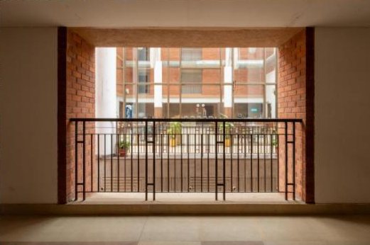 Brick-framed balcony view
